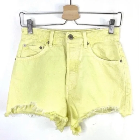 ZARA Frayed High Rise Distressed Denim Shorts Lemon Yellow Size 4 New with Tag - Picture 2 of 8
